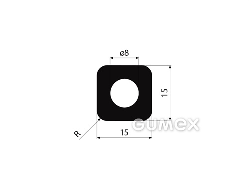 Gumový profil štvorcový s dutinkou, 15x15mm, 40°ShA, EPDM, -40°C/+100°C, čierny